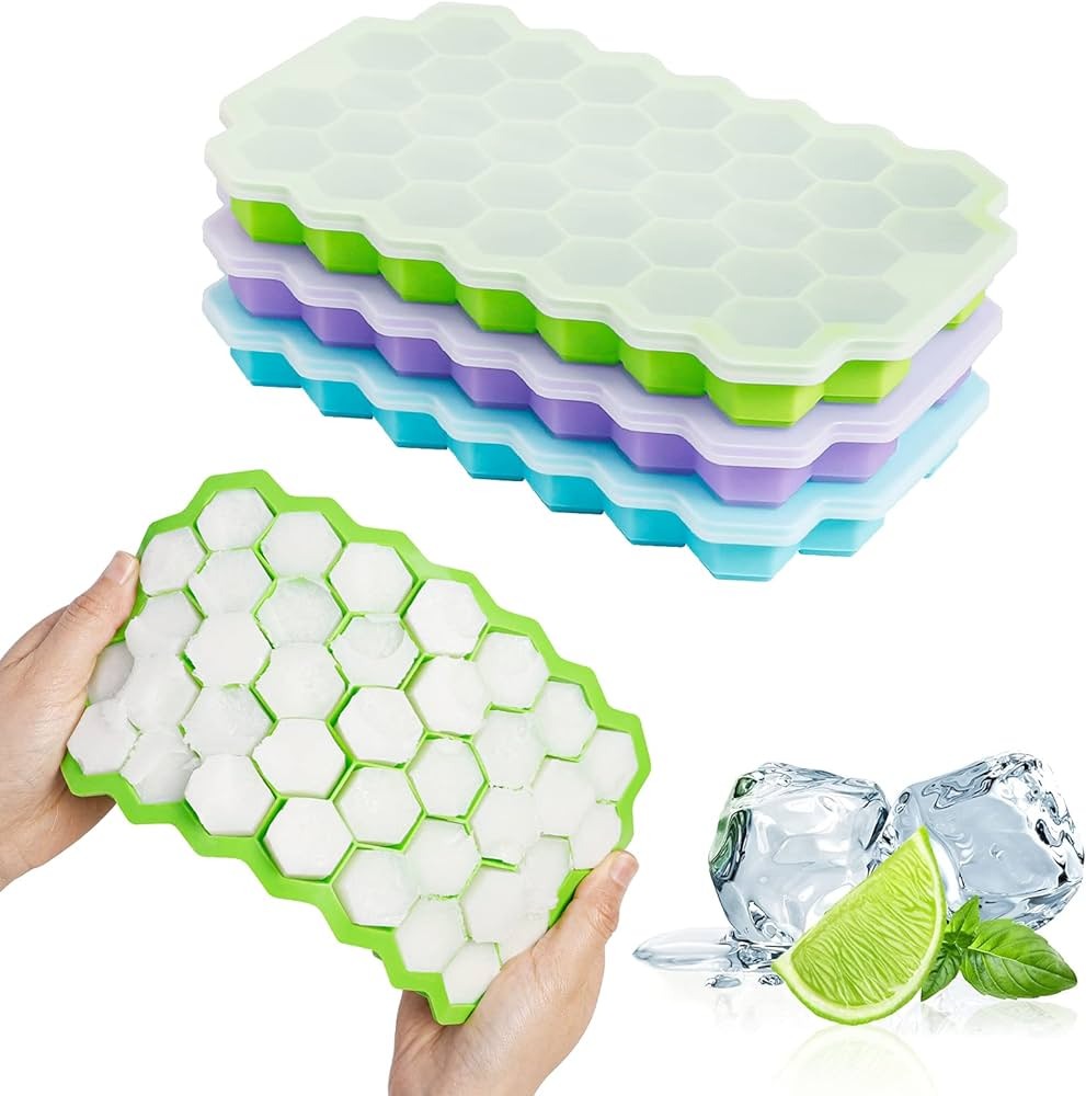 2 Pcs Silicone Ice Cube Tray With LID - 36 Cube Honeycomb Extra Large Size